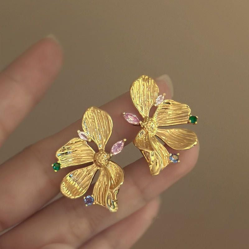 Golden Blossom Butterfly Earrings