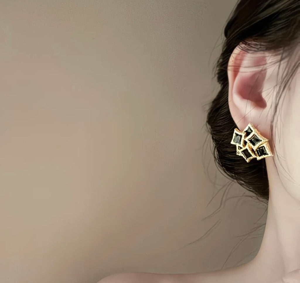 Midnight Luxe Geometric Stud Earrings